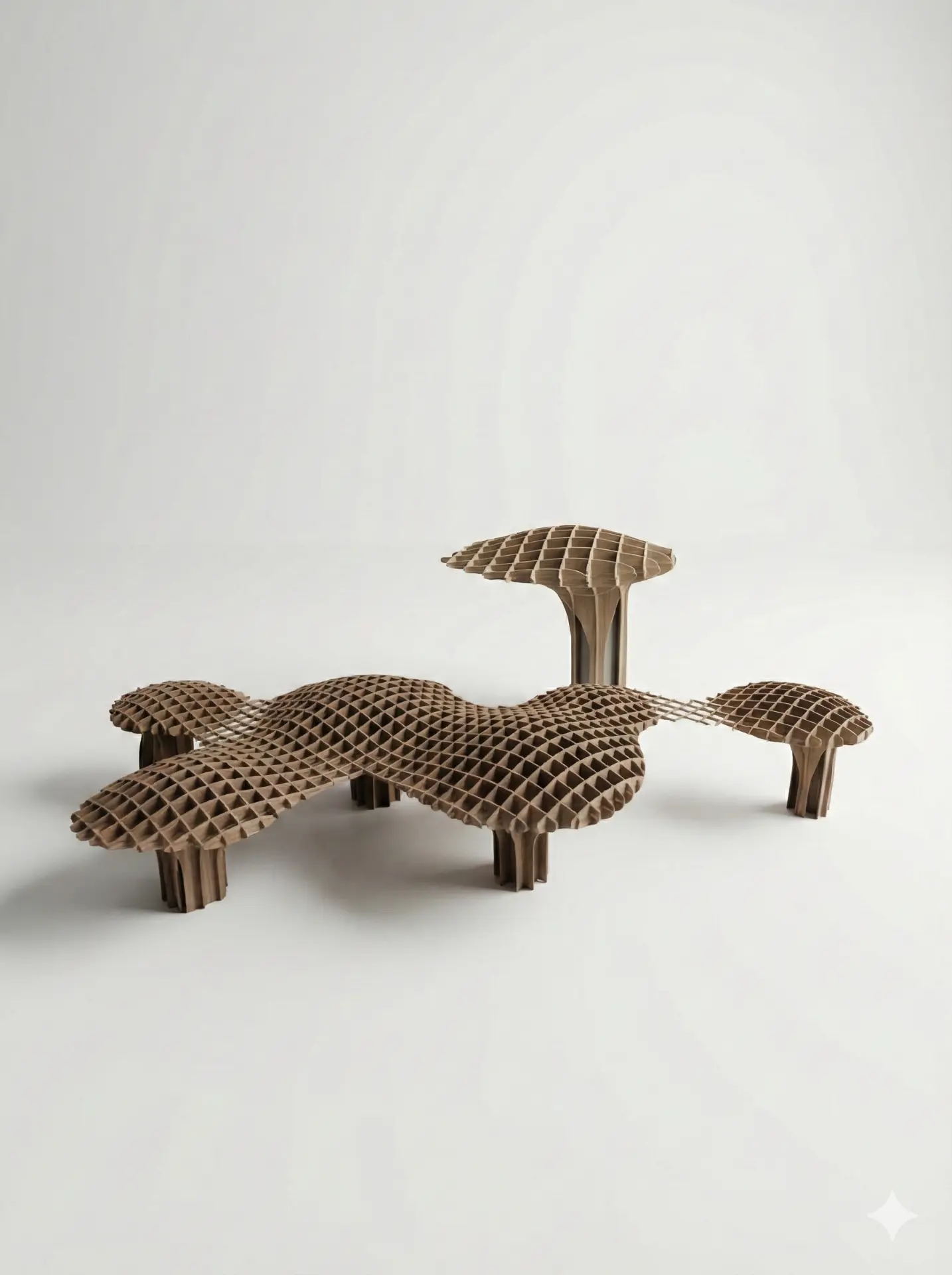 Vue rapprochée de la maquette d’auvent en résille bois imprimée en 3D